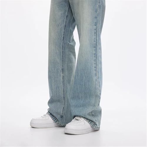 Men Spring Flared Pants Bootcut Jeans Loose Fit Light Blue Denim Trousers4