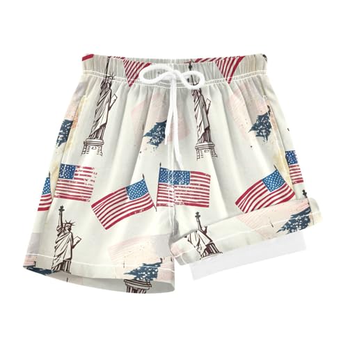 YANENDIE Boy Swim Trunks with Compression Liner American Icons Pattern Boys Swim Shorts Quick Dry Beach Shorts