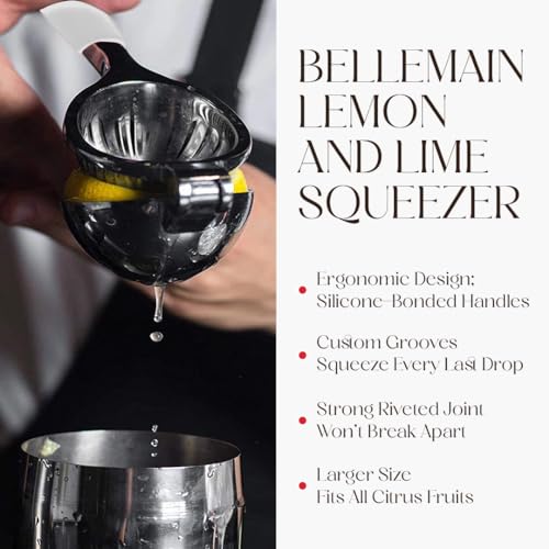 Image of Bellemain Citrus Juicer | Metal Lemon Squeezer | Lime and Lemon Juicer Stainless Steel with Silicone Handles | Manual Juicer, Citrus Squeezer, Hand Held Juicer | Bar Juicer for Bartender (White)