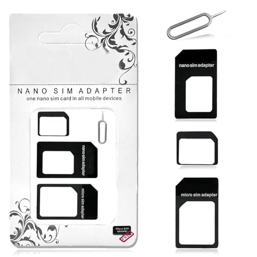 Adaptateur de Carte SIM 4 en 1, 3 pièces Support de Carte SIM Adaptateur SIM Adaptateur de Carte Micro SIM Kit d'adaptateur de Carte SIM avec Broche de Carte...