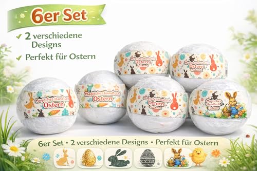 KAMACA 6er Set Magische Zauberhandtücher zu Ostern – Ostereier-Form entfaltet Sich im Wasser zu 30x30 cm – Faszinierendes Erlebnis-Geschenk für Kinder – Zuckerfreies Mitgebsel für das Osternest