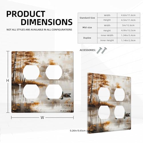 Decorative Outlet Covers Funny Ducks Vintage Lakeside Landscape 2 Gang Wall Plate Cover Double Duplex Receptacle Two Switch Light Switch Cover Plate Jumbo Dual Faceplate