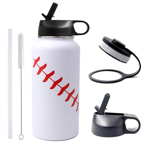 32 oz Baseball Water Bottle, Wide Mouth Sports Flask Metal Travel...