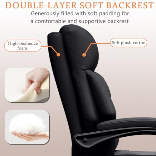 Image of Office Chair with Retractable Footrest Comfortable Executive Desk Chair, Heavy-Duty Ergonomic Leather Chair, Adjustable Height Computer Gaming Chairs for Home Office