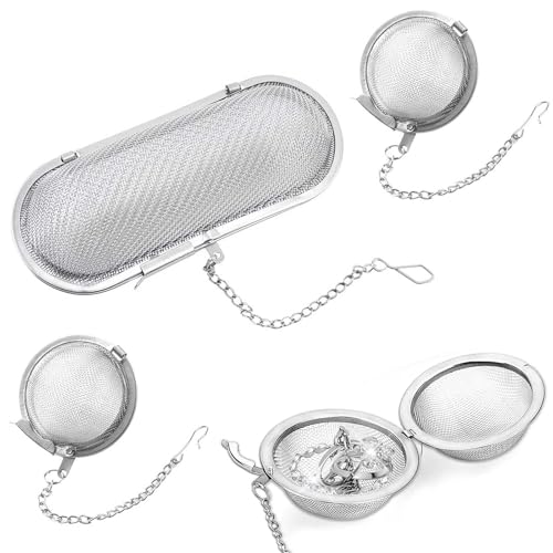 iTYOOS Pack of 3 Cleaning Baskets, Ultrasonic Parts Cleaner, Fine Mesh Stainless Steel Small Parts Cleaning Basket with Lock, Mesh Ball with Lid & Chain with Hook, Ultrasonic Parts Cleaner, stainless