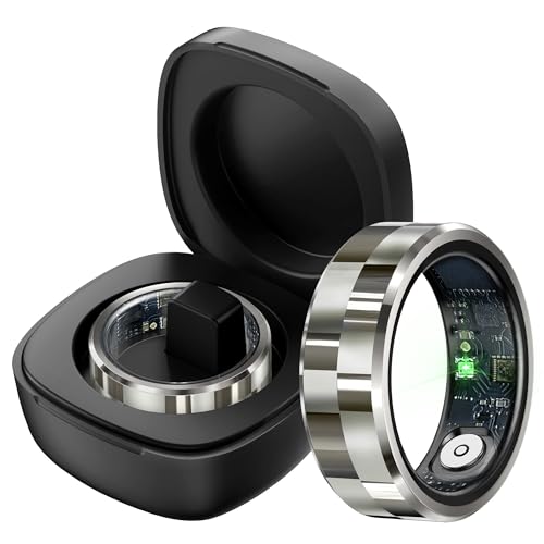 Smart Ring with Heart Rate Sleep Monitor Sports Activity Tracker Pedometer Calorie Counter Ring Smart Rings for Android & iOS Phones Black Silver Ring for Men Women
