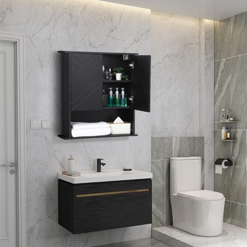 GarveeHome Medicine Cabinet with Two Door, Wood Wall Mounted Storage Cabinet with Adjustable Shelf and Towel Bar, 3-Tier Cupboard for Bathroom, Kitchen, Living Room by GarveeHome - Image 3