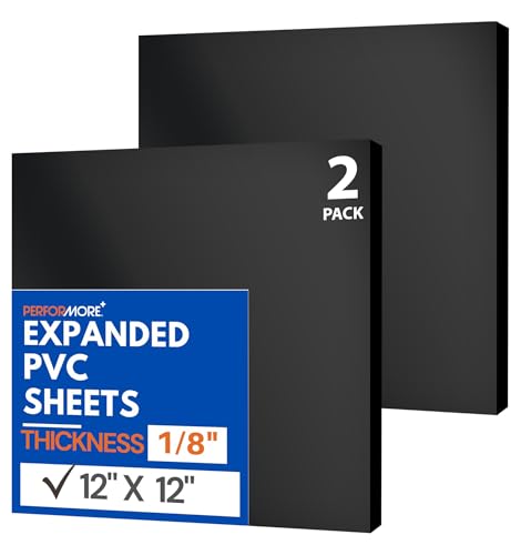 Performore Expanded PVC Sheet Lightweight Rigid Foam 3mm (1/8 inch) 12 x 12 inches Black Ideal for Signage, Displays, and Digital/Screen Printing (2 Pack)