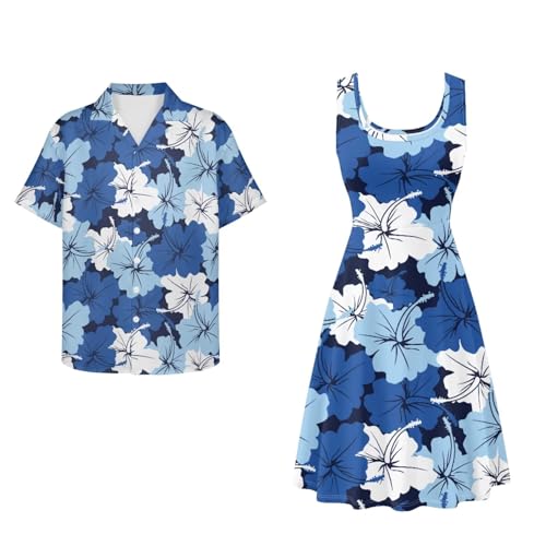 Image of Dreaweet Summer Dresses for Women A-Line Sleeveless Flowy Sun Dresses,Men's Casual Button-Down Shirts,Couple Matching Outfits
