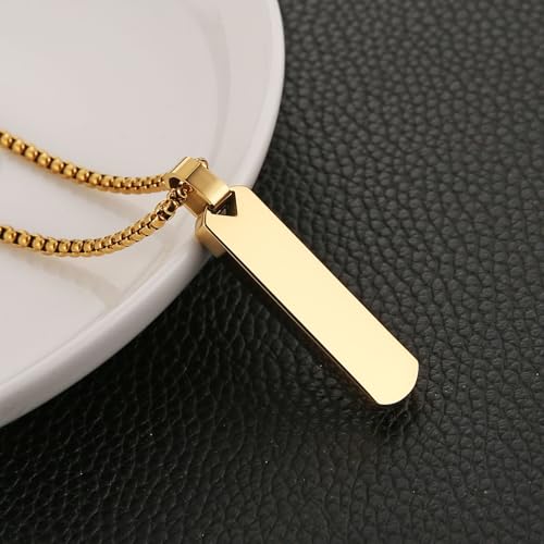 HZMAN Bar Pendant Necklace for Men High Polished Simple Cool Stainless Steel Vertical Cuboid Bar Necklace Jewelry Gift4