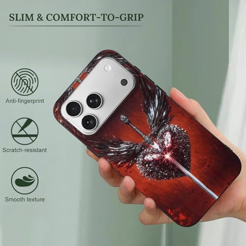 VOSERY Coque en cristal avec motif épée de cœur ailé compatible avec iPhone 17 Pro Max, compatible avec iPhone 17 Pro Max, coque mignonne et fine, contrôle de l'appareil photo, protection antichoc – vue 3