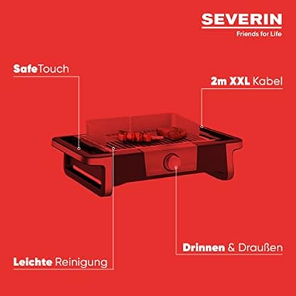 SEVERIN SENOA BOOST Elektrogrill für drinnen und draußen, Tischgrill mit schnellem Grillstart bis 500 °C, Balkon Grill mit SafeTouch-Oberfläche, Edelstahl/Schwarz, PG 8113 – Bild 5