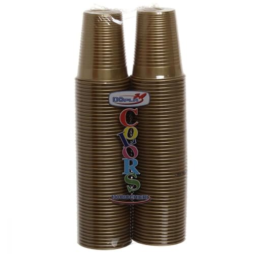 TEKHOME 100/200/500/1000 PEZZI BICCHIERI COLORATI COLORS DOPLA da bibita ideali per compleanni, feste, party, aperitivi (ORO, 100)