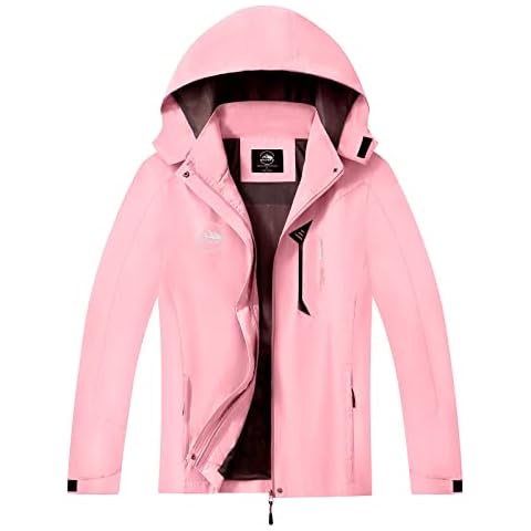 Women's Waterproof Rain Jacket Lightweight Hooded Raincoat Windbreaker Jacket with Pockets for Hiking,Outdoor, Solid Pink, Medium Cover