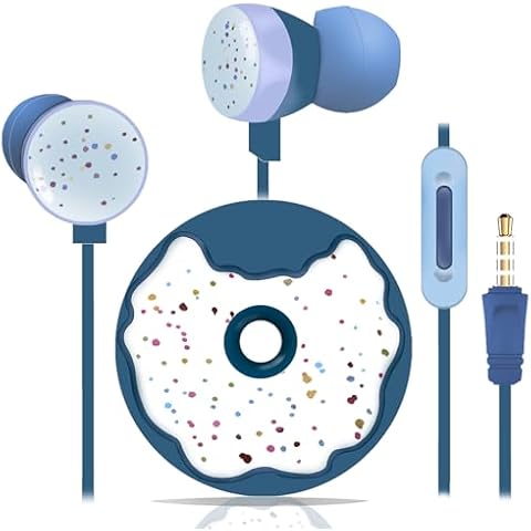 DTMNEP Donut Kids Earbuds for School, Earbuds for Kid Size Wired Earphones & in-Ear Headphones with Microphone and Lovely Earbuds Storage Case Gifts for Girls and Boys (Blue) Cover