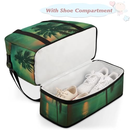 Travel Duffel Bag with Shoe Compartment, Vintage Tropical Sunrise Shoulder Weekender Bags for Women, Foldable Waterproof Travel Bag Carry on Bag4