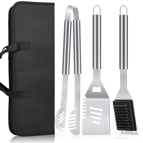 BBQ Tool Grilling Accessories, 16-Inch Stainless Steel BBQ Grill Tools Set for Men, Heavy Duty Grilling Accessories Kit for Camping, Kitchen, 3 PCS Extra Thick Barbecue Utensil