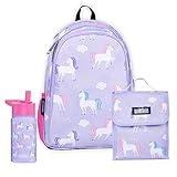 Wildkin 15 Inch Kids Backpack & Lunch Bag Bundle with 14 oz Steel Water Bottle – Durable, Lightweight School & Travel Set - Unicorn
