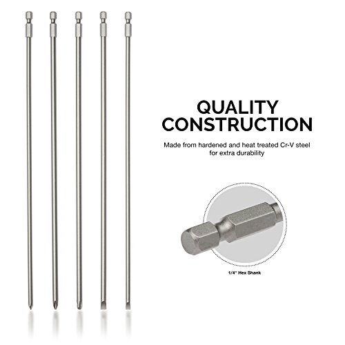 image for NEIKO 10043A Extra Long Bit Set | 5-Piece | Cr-V Steel | 12-Inch Lengt