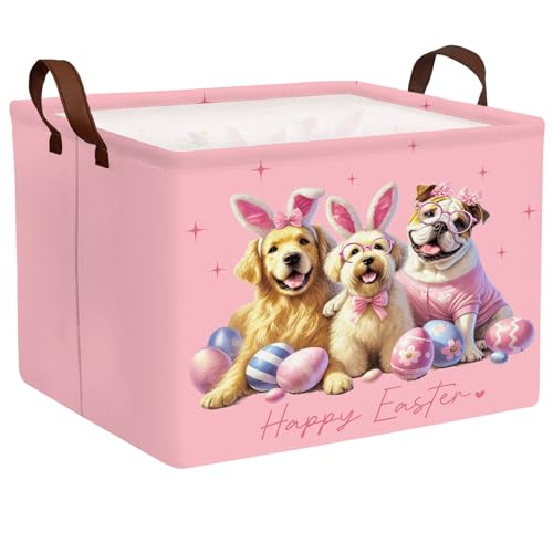 Image of Kid Rectangular Empty Easter Basket for Girl Boy Bunny Eggs Easter Basket Gift Baby Room Decor Storage Organizer (Dog Pink)