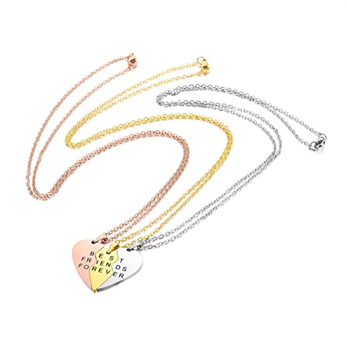 3pcs Personalized Best Friends Forever BFF Necklace Stainless Steel Engraved Puzzle Heart Friendship Pendant Custom Name Matching Heart Necklaces Gift Set3