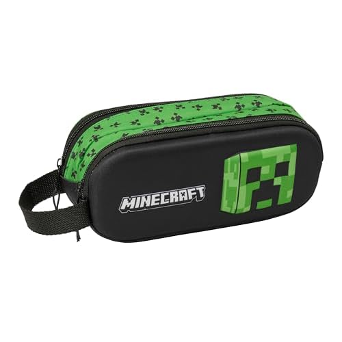 Safta Minecraft 3D - Portatodo Doble 3D, Estuche Infantil, Estuche Niño, Ideal para Niños en Edad Escolar, Cómodo y Versátil, Calidad y Resistencia, 21x6x8 cm