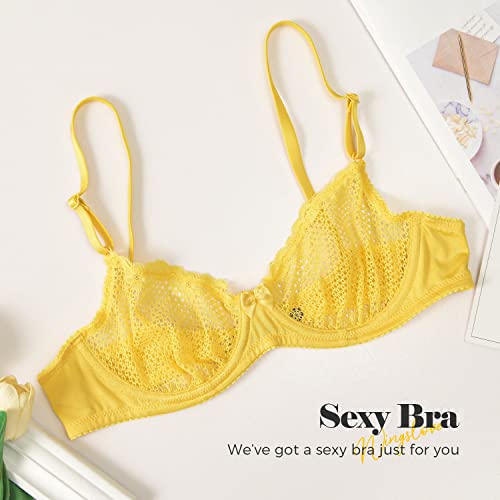 Image of Wingslove Women's Sexy 1 /2 Cup Lace Bra Balconette Mesh Underwired Demi Shelf Bra Unlined See Through Bralette