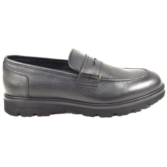 Casadei Men's Black Soft Leather Comfort Penny Loafers, Lug Sole3