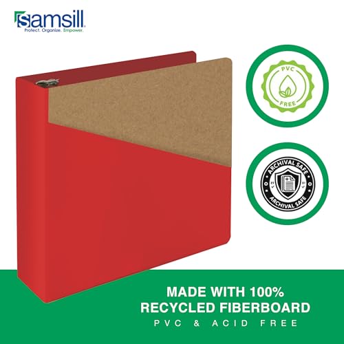 Image of Samsill Durable 3 Inch Binder, D Ring Binder, Customizable Clear View Cover, Ruby Red, Holds 625 Pages