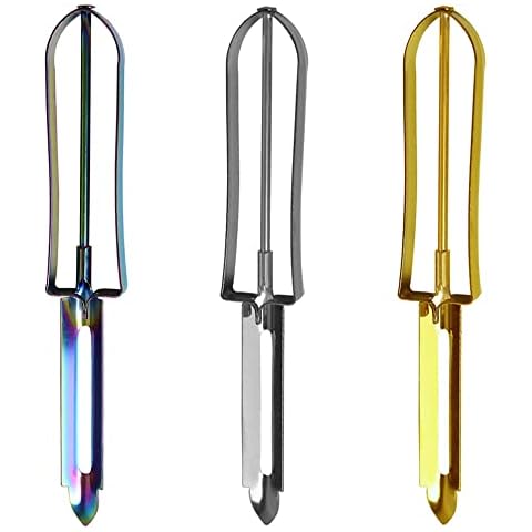 Pireunthera 3 Pieces Vegetable Peeler Stainless Steel Rotary Peeler Potato Peeler for The Kitchen Peeling Apples Vegetables Carrots, Multicolor Cover