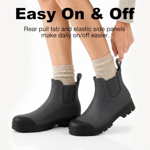 Image of planone Women's Fashion Waterproof Short Chelsea Rain Boots Durable Non Slip Ankle Rubber Boots Work Booties Lightweight Outdoor Garden Shoes with Removable Insole