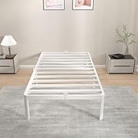 KVLKBV Single Bed Frame 90 x 190 cm,White Bed Frame with Metal Anti-slip Gasket and Large Storage Space Under Bed - Suitable for Bedroom, Guest Room and Children Room (35.5 cm H)
