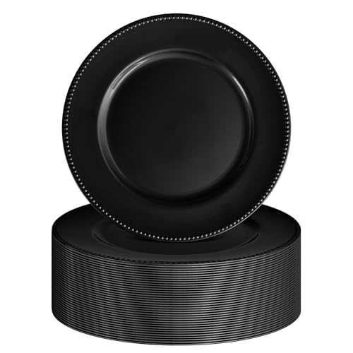 FXKS 36 Pack Black Charger Plates Bulk 13 Inch Round Plastic