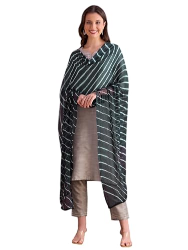 Image of DUPATTA BAZAAR Women's Leharia Dupatta with Pom Pom Lace