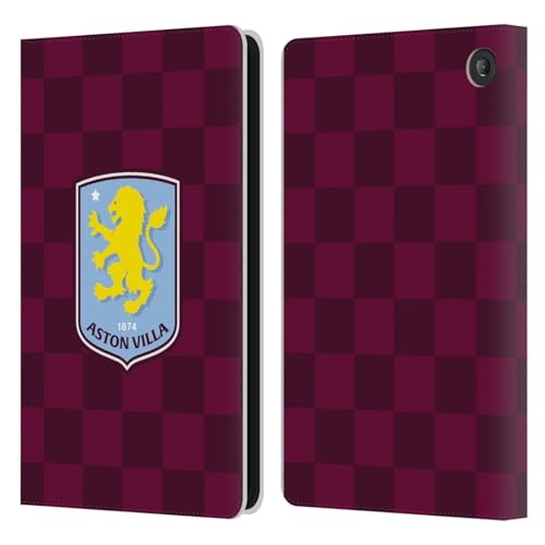Licenza Ufficiale Aston Villa Football Club A Scacchi Design con Stemma 2024 Custodia Cover pelle a Portafoglio Compatibile con Amazon Fire 7 2022