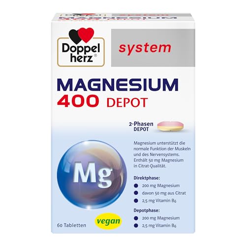 Doppelherz system MAGNESIUM 400 DEPOT – Magnesium als Beitrag für die normale Funktion der Muskeln und des Nervensystems – 60 Tabletten Doppelherz system MAGNESIUM 400 DEPOT – Magnesium als Beitrag für die normale Funktion der Muskeln und des Nervensystems – 60 Tabletten