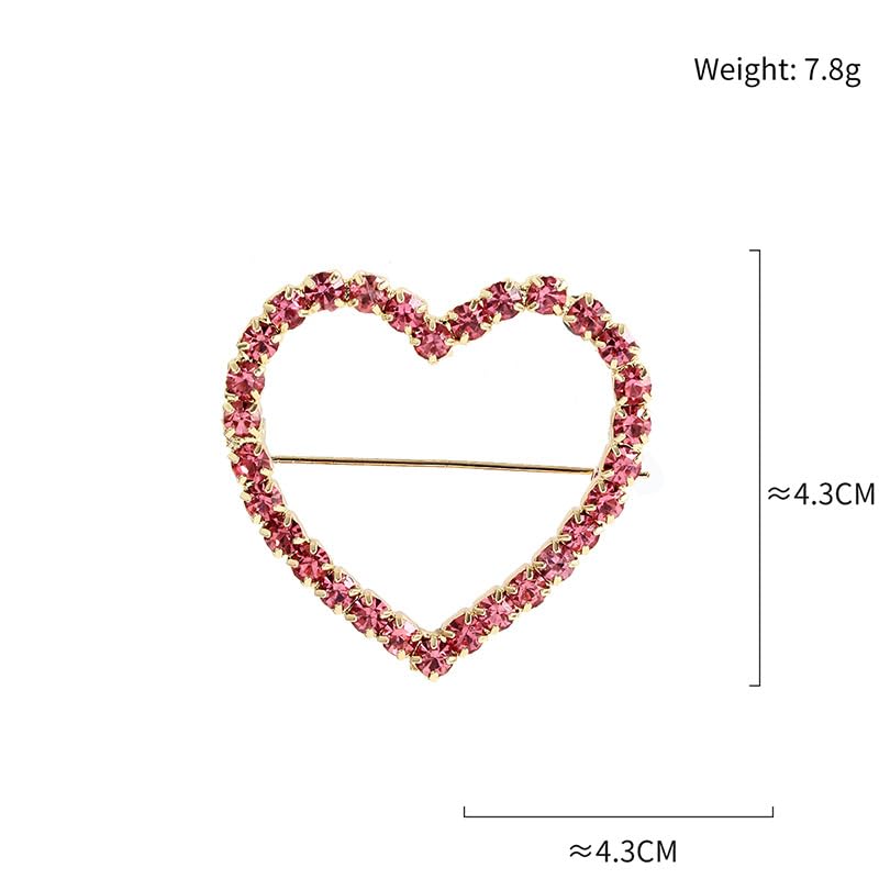 Image of Sparkly Full Rhinestone Heart Brooch Pin Hollow Double Lapel Pin Badge Red Heart Pins Mothers Day Gift Jewelry
