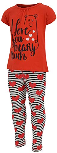 Image of Unique Baby 2 Piece Girls Printed Leggings Outfit with Short Sleeve Shirt Kid and Toddler Clothes Set