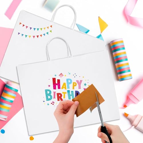 Image of White Paper Bags - 16 inchx12 inchx5 inch Large Shopping Bags, Return Gift Bags, Craft Paper Carry Bags, Retail bags for Small Business- Disposable Recycled Eco friendly (25 count)