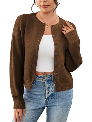 Image of Ibeauti Cropped Cardigan Sweaters for Women 2026 Trendy Spring Y2k Outfit Long Sleeve Button up Open Front Short Knit Sweater