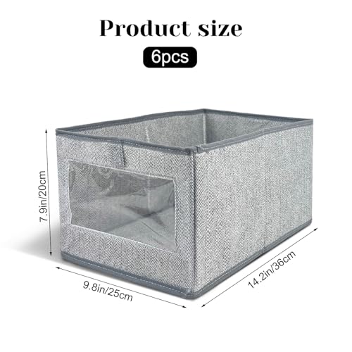 6 Pieces Linen Closet Storage Bins with Clear Window, Shelf Basket Closet Clothes Organizer Storage Containers for Organizing Shelves Wardrobe Office Clothing Books - Image 3