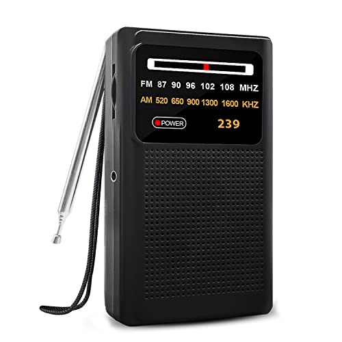 Radio Portatil Pequeña, FM/Am Transistores Radio con Excelente Señal con Altavoz Radio de Bolsillo Sintonizador con Indicador, Mini Radio a Pilas para Camping Senderismo (AA Pilas) Cover