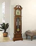 Traditional Floor Standing Oak Grandfather Clock, 72-inch, Westminster Chime, Metal Lyre Pendulum, Roman Numerals, Battery Powered, 71.6