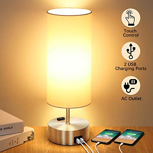 3-way Touch Control Table Lamp with 2 Fast Charging USB Ports and Power