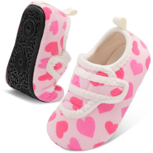 LeIsfIt Toddler Slippers Boys Girls House Shoes Soft Warm Kids House Slippers Slip on Cozy Bedroom Sock Shoes Non-slip Indoor Outdoor Slipper Shoe, PinkLove, 8-9 Toddler