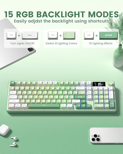 Womier DK98pro キーボード 98キー ゲーミングキーボード ワイヤレス 静音キー テンキー付き 3モード接続 BT5.0/2.4GHz/USB-C クリーミーでかわいい RGBバックライト メディアノブ OLEDスクリーン付き MAC・Windows対応