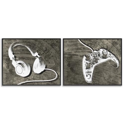 Rustic Gamer Headphones Controller, 16 x 20 Inch Framed Giclée Print Set