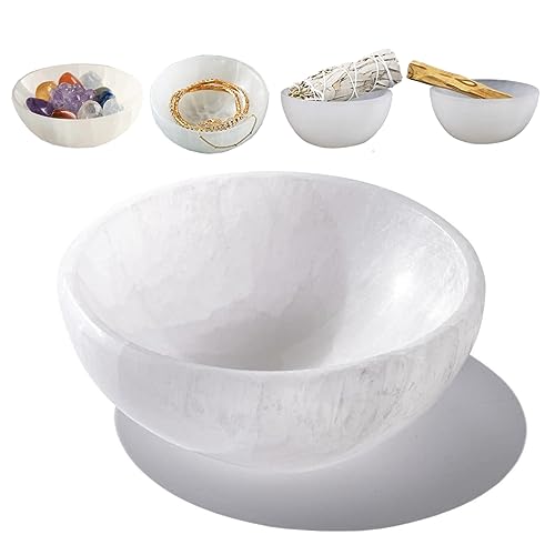 NGEボウル透明な輝き 手作仕上げの温もり 天然石  アクセサリーのボウル  インテリア 透石膏   10cm 深さ約3.5cm