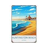 XIAJVS Huntington Beach Wall Decor Vintage Aluminum Signs Metal Posters for Kitchen Bar Room Bedroom Bathroom Decoration 8x12 Inches