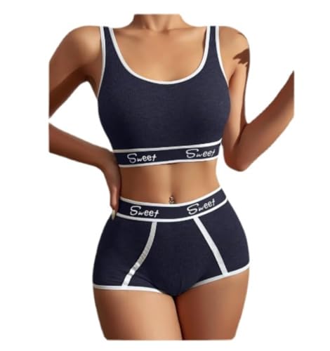 rongty Conjunto de 2 peças esportivo feminino fitness top cintura média com letras largas + shorts,